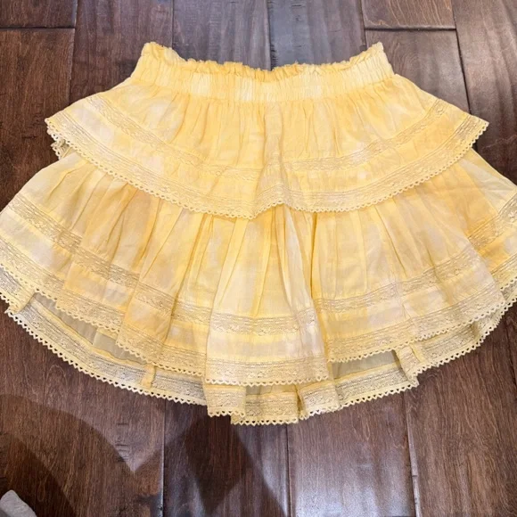Loveshackfancy Bright Yellow Lemon Drop Hand Dye Ruffle Mini Skirt size Medium - Picture 3 of 9